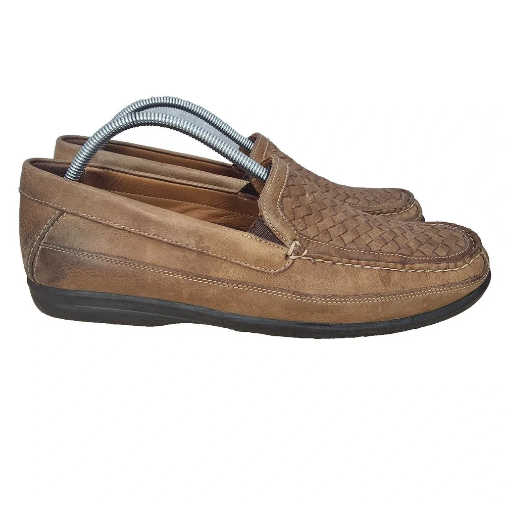 Johnston &‎ Murphy Loafers Mens 11 M Brown Weave Leather Slip On Shoes Brazil